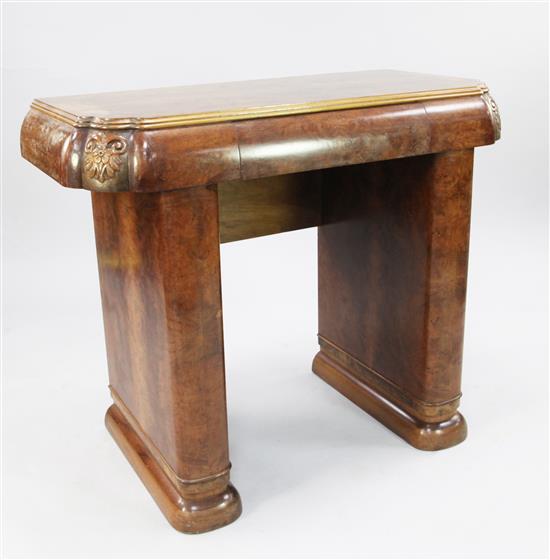 An Art Deco burr walnut serving table, W.3ft 9in.